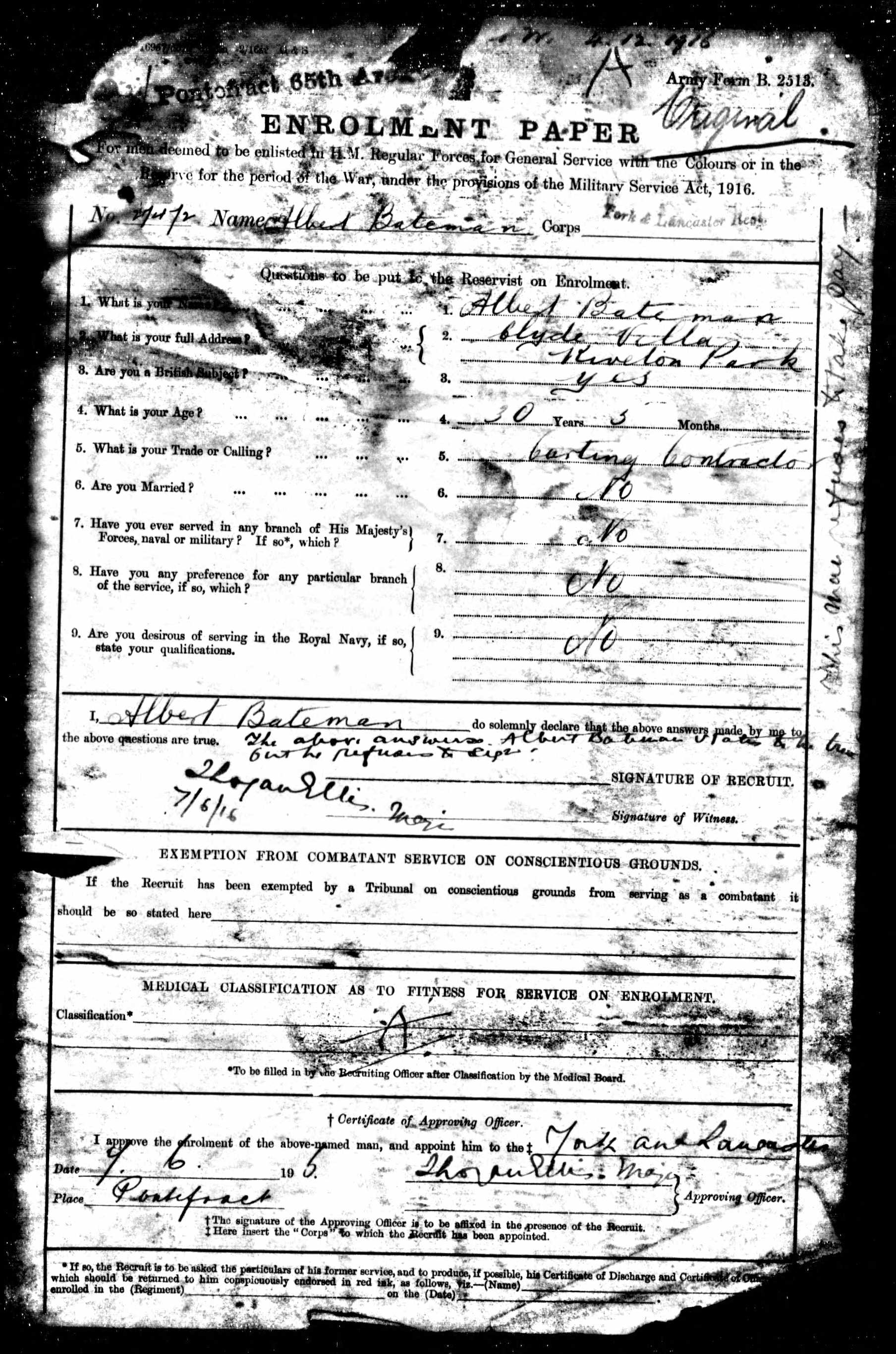 Albert Bateman enrolment form